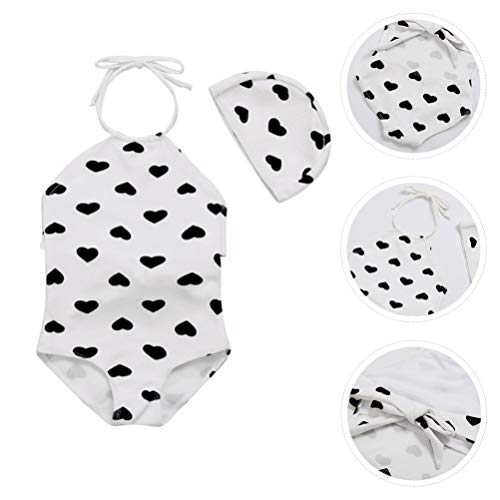 SOIMISS 2Pcs One Piece Meninas Swimsuit Com Touca de Natação Crianças Coração Costas Nuas Swimwear (