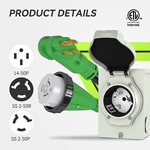 Rvmate 50 Amp Generator Cord 15Ft And Pre-Drilled 50Amp Power Inlet Box Kit, 125/250Volts, Nema 14-50P To Ss2-50R Power Cord, Etl Listed, Nema Ss2-50P Inlet Box Waterproof #TOP2