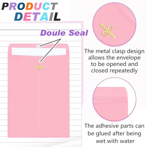 Geyee Envelopes Manilla 200 peças de 23 x 30 cm com fecho de fecho grande envelopes coloridos de pap