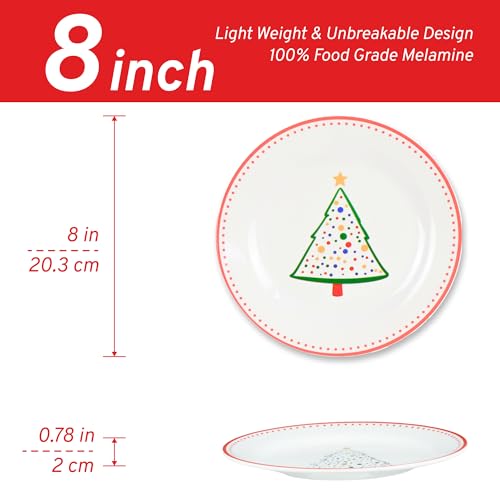 Unbreakable Christmas Salad Plates Set of 6, 8 inch Melamine Tapas, Salad, Dessert, Cake, Party, Appetizer and Small Dinner Plates, Dishwasher Safe – Image 3