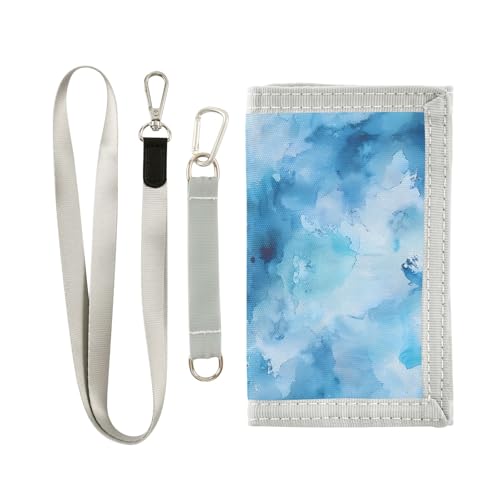 ALAZA Kids Wallets for Boys Girls Toddler Trifold Wallet Children Small Blue Watercolor with Zipper Coin Pocket