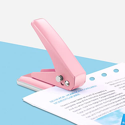 Single Hole Puncher Handheld 1/4 Inches Hole Punch, 20 Sheet Paper Punch Capacity Metal Hole Puncher with Skid-Resistant Base for Paper, Chipboard, Art Project, Pink