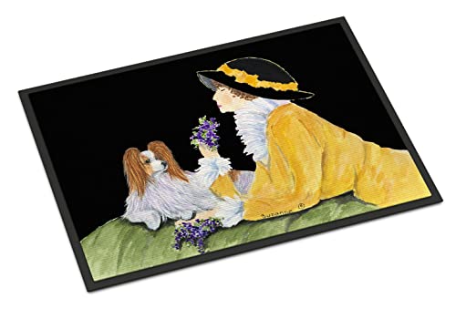 Caroline's Treasures SS8633JMAT Papillon Doormat 24x36 Front Door Mat Indoor Outdoor Rugs for Entryway, Non Slip Washable Low Pile, 24H X 36W