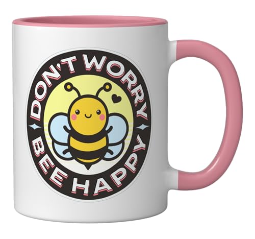 Taza de cerámica Don't Worry Bee Happy rosa/blanca miniatura 2