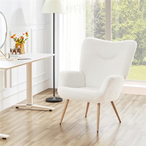 Yaheetech Ohrensessel Modern Sessel Armsessel Lehnsessel Polsterstuhl mit Holzbeine bis 136 kg Belastbar 81 x 73,5 x 98 cm Weiß