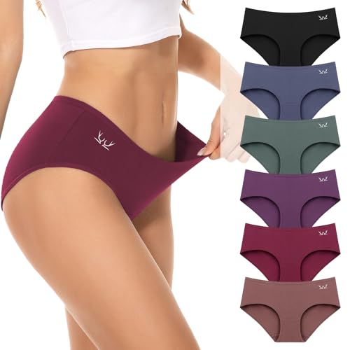 PULIOU Unterhosen Damen, 6er Pack Baumwolle Unterwäsche Frauen, Stretch Atmungsaktiv Damen Unterwäsche, Dunkle XL