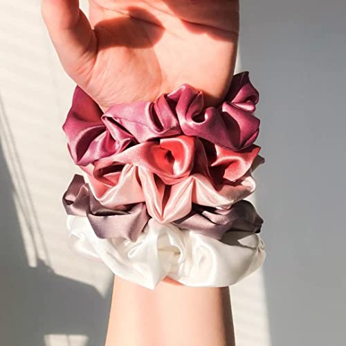 Image of Fashion & Beauty Land Premium Satin Silk Scrunchies Set Of 5
