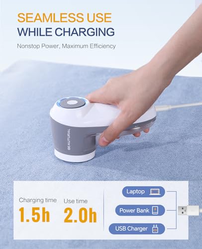 Image of BEAUTURAL Fabric Shaver, Rechargeable Lint Remover for Clothes, Electric Lint Shaver with 6-Leaf Blades, Sweater Shavers to Fuzz, Lint Balls, Pillings, Bobbles for Clothes and Furniture