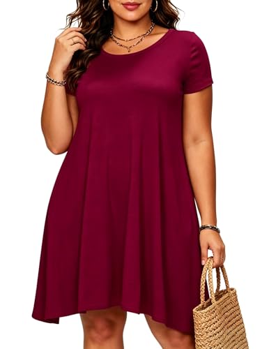 Image of Afibi Womens Short Sleeve Loose Pockets Dress Casual Swing T-Shirt Dresses