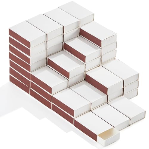 60PCS Blank Matches Containers 2.24 x 1.42 x 0.59 inches White DIY Match Books Storage Boxes Bulk Match Holder with Double-Sided Striker for Wedding Bridal Baby Birthday Party Favor Empty(No Matches)
