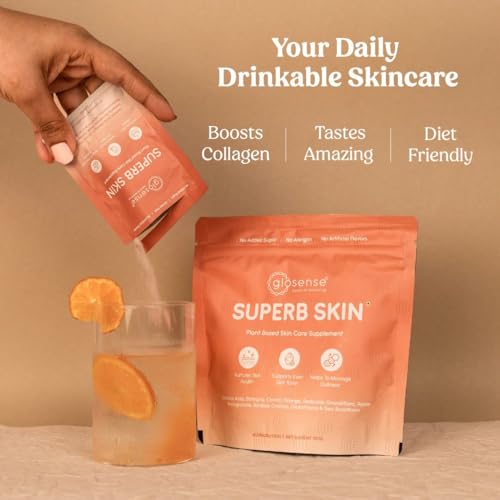Image of SUPERB SKIN by Glosense | Plant-Based Powder with Glutathione, Amla & Sea Buckthorn | Skin Care Supplement|Tasty Collagen Booster for Glowing Skin, Anti-Aging & Immunity | 120g | 30-Day Supply