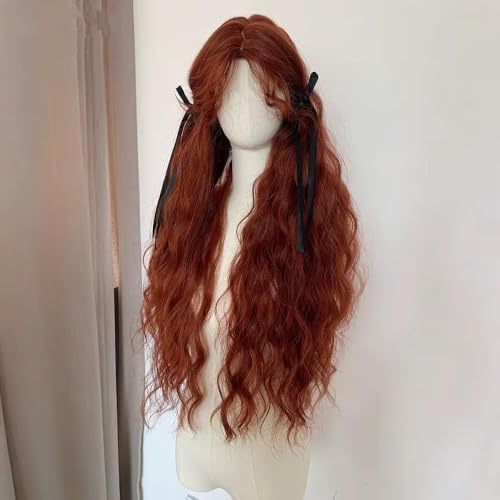Perruque cheveux bouclés ondulés rouge orange de 70cm à volume naturel - 4