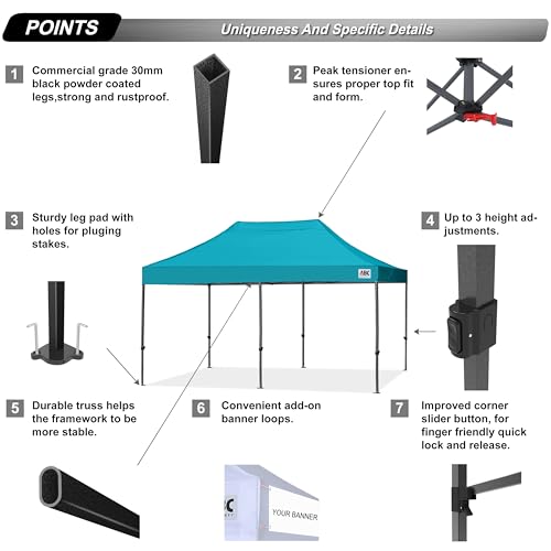 Image of ABCCANOPY Patio Pop Up Canopy Tent 10x20 Commercial-Series (Turquoise)