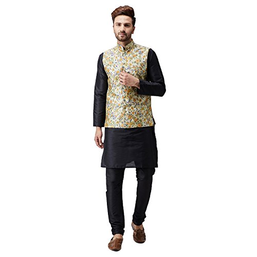 Image of SOJANYA (Since 1958, Men's Silk Blend Grey Kurta Pyjama & Silk Blend Jacket Combo