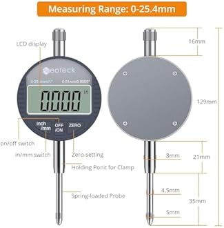 Neoteck Digital Dial Indicator Gauge and Magnetic Base Set with Storage Case 0-1 inch/ 25.4mm, 0.0005inch/0.01mm Inch/Metric Conversion Measuring Tool for 3D Printer Lathe Workshop Woodworking-Silver