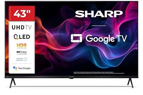 Sharp 43HP5365E - GOOGLE TV, 43" UHD,FRAMELESS,60Hz, QLED HDR10,Dolby Vision HDR,Google Assistant con microfono,Chromecast,Bluetooth, DOLBY Atmos 2x10W, HDMI 2.1 x4, USBx2, Colore nero