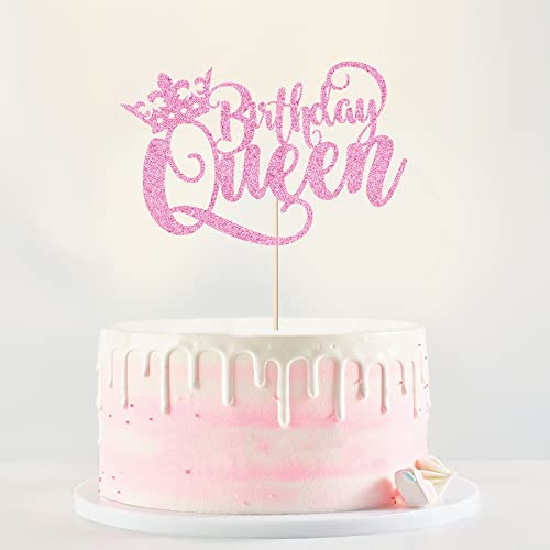 Kaoenla Glitter Crown Logo Birthday Queen Cake Topper - Girls Ladies Happy Birthday Party, Birthday Cake Decoration (Pink) #TOP24