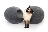 Cat Bed, House, Cave, Nap Cocoon, Handmade pure sheep wool, Dark Grey Size - Large