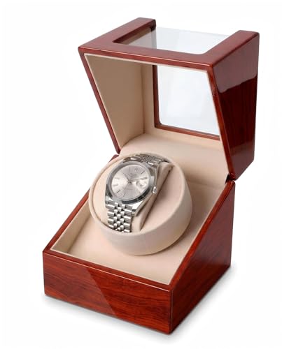 Image of Automatic Watch Winder, Ultra-Quiet Motor (<10dB), Single Watch Winder Box with AC & Battery Power, Hand-Polished High-Gloss Piano Finish, Luxury Watch Winder for Men, Fits Most Automatic Mechanical Watches