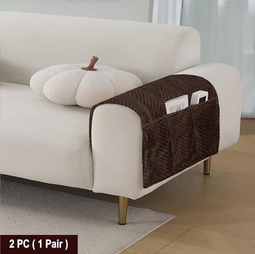 Image of Amazon Basics - Velvet Quilted Sofa Armrest - Set of 2 | Multi-Layered Fabric | 70cm x 70cm | 350 GSM | Color - Brown