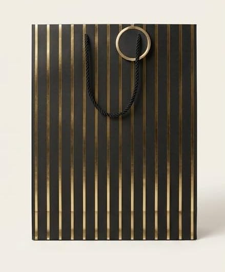 PaperAura Premium Gift Bag with Rope Handles | Luxury Paper Carry Bag for Gifts, Return Gifts, Shopping & Festive Packaging | Reusable Designer Gift Bag 13 x 4.5 x 17 Inches (Black, Pack Of 8, Design 3)
