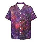 Herren Hawaii Hemd Casual Button Shirt Lustige Beachparty Shirt Kurzarm T-Shirt mit Losem Saum, Galaxy A, XL