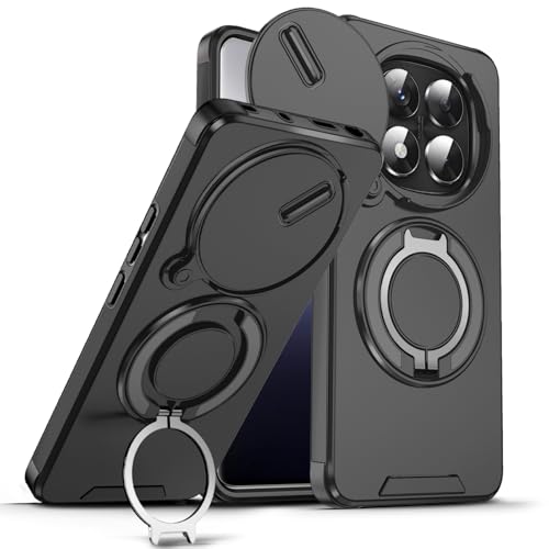 MRRSIWEI for Xiaomi Redmi Note 15 Pro+ Plus 5G (Not 4G) Case with Slide Camera Cover, Military Grade Drop Protection Heavy Duty with Rotate Kickstand Case for Redmi Note 15 Pro Plus 5G.Slide Black