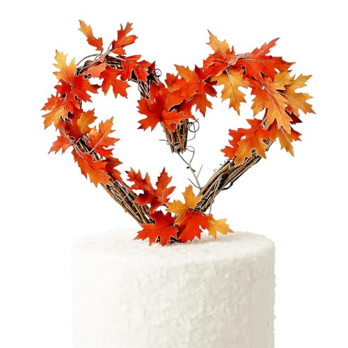 Autumn Leaves Heart Cake Topper for Fall Wedding Receptions, Baby