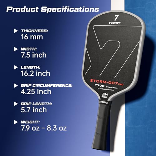 Image of USAPA Approved 6-Layer Construction T700 Carbon Fiber Pickleball Paddle, 16mm Thermoformed Pickleball Racket with High Spin & Extended Grip, Professional Pickleball Paddle for Control and Power