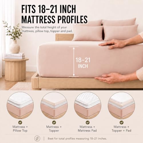 Image of CozyLux 6-Piece Queen Sheet Set, Fits 18-21 Inch Mattresses, Oeko-TEX | 4 Pillowcases, 1 Flat Sheet and 1 Fitted Sheet with All-Around Elastic and 21-Inch Deep Pocket for a Secure Fit, Blush Pink
