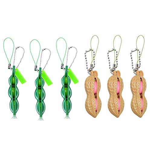 MiaLover 6 Stück Squeeze Toys Edamame Erdnuss Bean Bohne Bohne Anhänger Schlüsselanhänger Squeeze Toys Squeeze Anhänger Squeeze Lustige Gadgets Reduziert Angst und Stress für Handy Kette