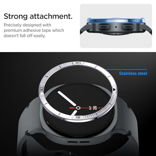 Image of Spigen Bezel Tune (Pilot) for Samsung Galaxy Watch 8 (44mm) Bezel Ring Protector Adhesive Cover (2025) - Silver