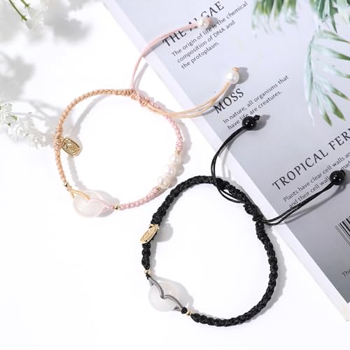 Image of Generic 2 pcs Couples Chinese Style Handwoven Safety Buckle Bracelets - Matching Bracelets for Couples, Chinese Design, Protection and Luck, Ideal Gift for Lovers, middle, Black,pink