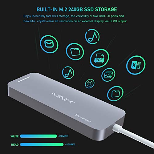 MINIX M.2 SSD Storage Adapter, Aluminium USB-C Multiport SSD Storage Hub with HDMI [4K @ 30Hz], 2 x USB 3.0 and USB-C for Power Delivery, Compatible with Apple MacBook. (240GB+Space Gray) - Thumbnail 4