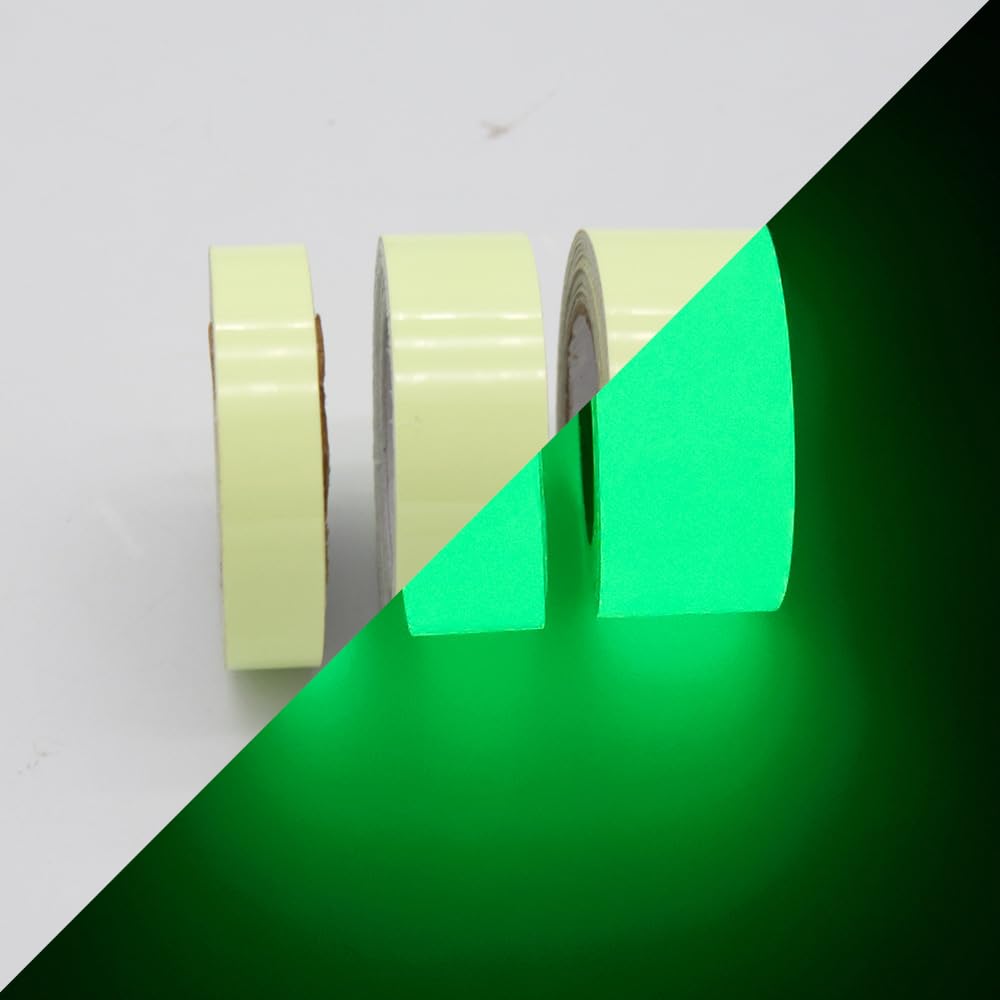 Rollos de cinta de advertencia que brillan en la oscuridad, juego de 5 – antideslizante para escaleras, escaleras, marcación de suelo – Uso en interiores y exteriores – 2 cm x 10 m cada rollo