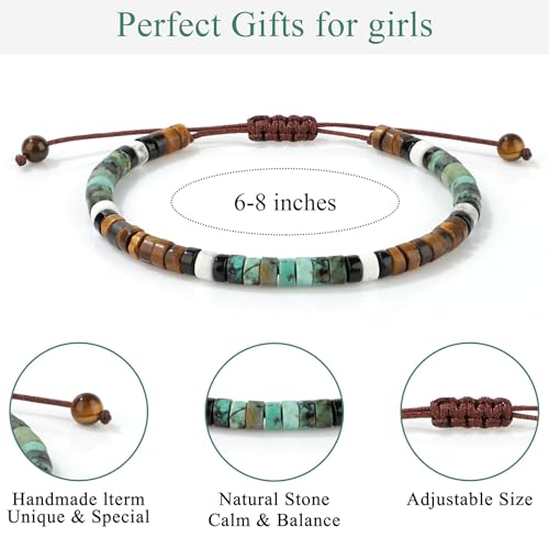 Adjustable Energy Bracelet for Men Women - Handmade Natural Tiger Eye, Turquoise & White Howlite Stone Beaded Bracelet, Healing Crystal Beaded Stretch Spiritual Gift with Gift Box2