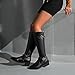 Women's Knee High Boots Stretchy Fashion Riding Boot Flat Low Chunky Heel Buckle Strap Winter Motorcycle Shoes