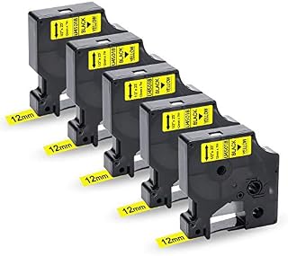 UniPlus 5X Compatible D1 12mm Label Tape Replacement for D1 45018 S0720580 Labeling Tape D1 Black on Yellow, Work with Dymo LabelManager 160 210D 360D 420P LabelWriter 450 Duo Label Maker