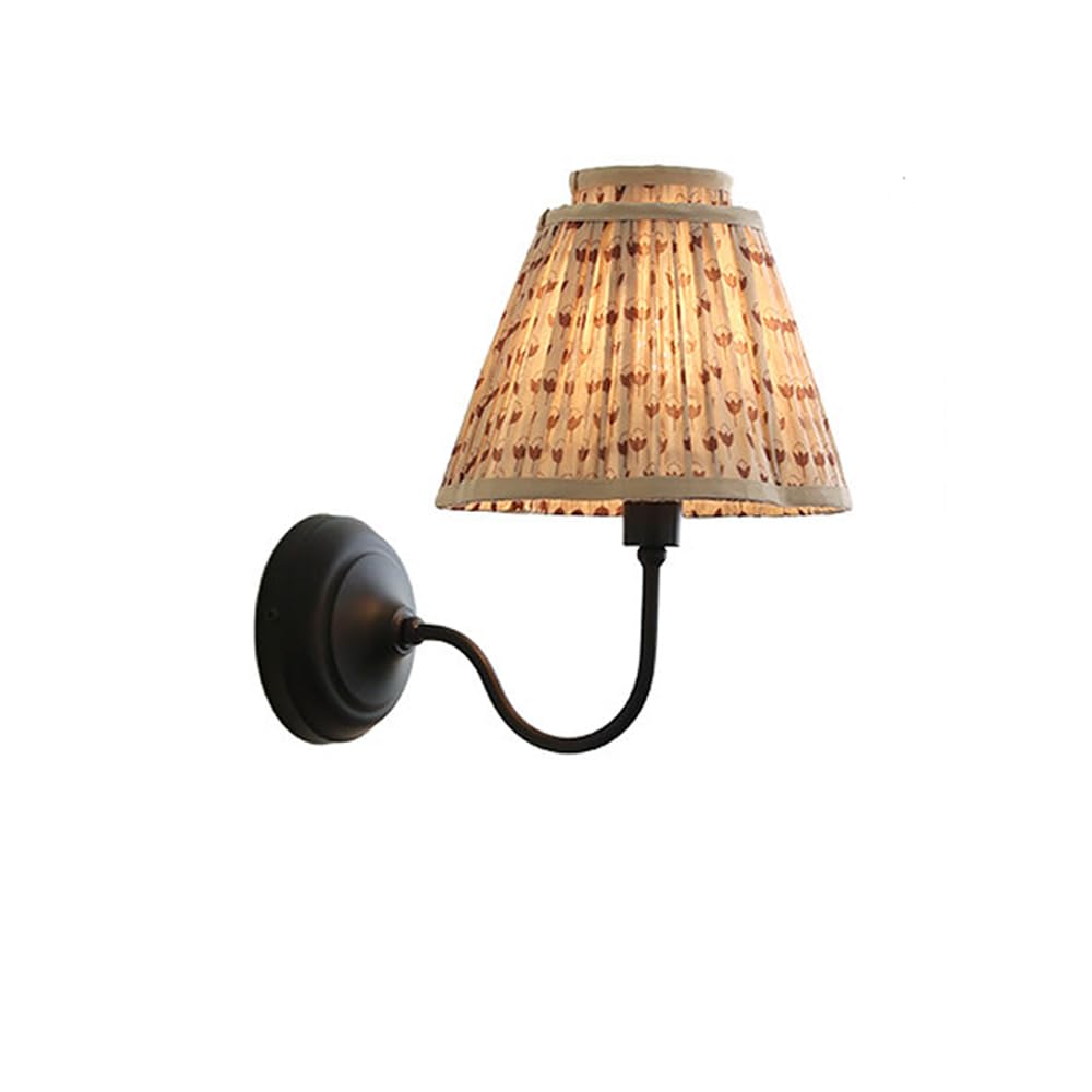 SLJCUPU Indoor Modern Mid Century Wall Sconce with Fabric Lampshade Hardwired Pleated Nordic Green Bathroom Wall Mounted Lamp Hallway Vintage Wall