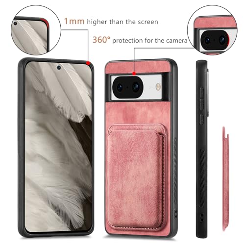 Google Pixel 8 étui portefeuille rose avec verre écran et porte-carte slim - 5