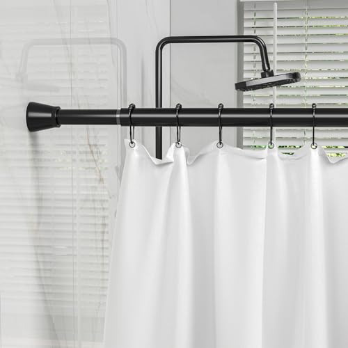 Image of Shower Curtain Rod Black Tension Rod 45 to 77 Inch 2PCS Spring Curtain Rod Shower rod Non Slip shower curtain rod 1pcs for Windows No Drilling Adjustable Tension Rods of Curtain Window Closet Kitchen