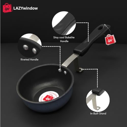 Image of Nonstick Tadka Pan, 11cm Diameter, Black, Durable, Easy-to-Clean, Perfect for Tempering, Cooking, and Sauteing