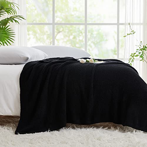 Image of CYMULA Super Soft Knit Throw Blanket Twin Size Black-Lightweight Plush Fuzzy Fluffy Warm Cozy Blankets and Throws for Sofa Bed All Season Use, 60x80 inches