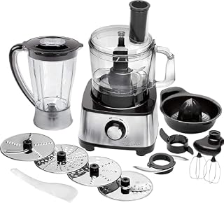 ProfiCook PC-KM 1063 kompaktowy robot kuchenny z obudową ze stali nierdzewnej, miksowanie, wyciskarka do cytrusów, 1,2 l, otwór do napełniania, z funkcją turbo, w zestawie 11 akcesoriów, 1200 W