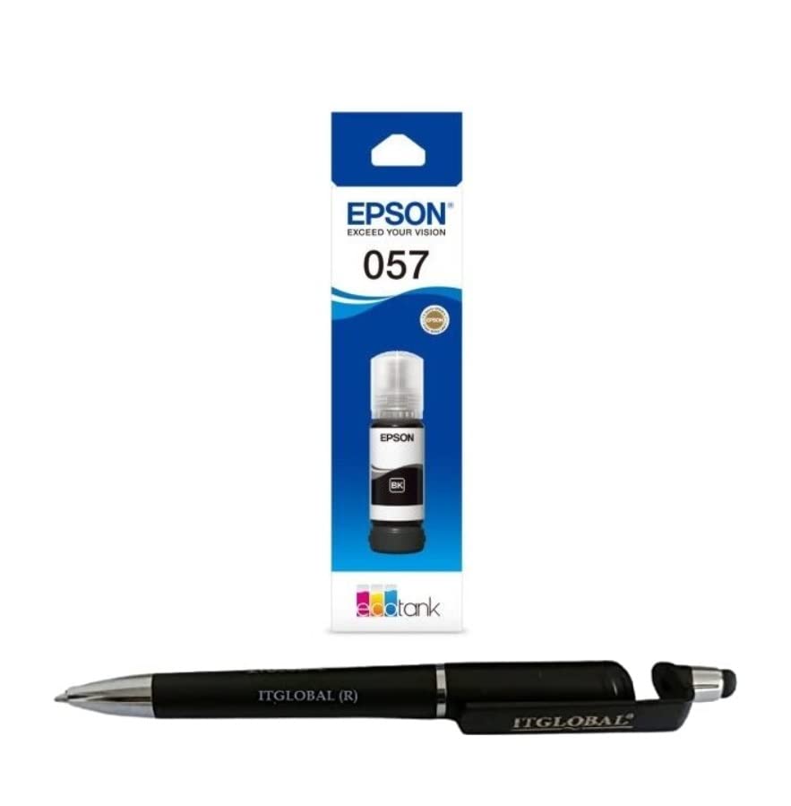 ITGlobal ® Value Pack OG 057 Black Ink Bottle 70ml (057) for Epson Selected Printer with 3in1 Multi-Function Creative Mobile Phone Stand, Stylus Pen, Ballpoint Pen (Very Colors)
