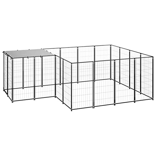 Mokuyary Caseta para perros, color negro, 6,05 m², acero, para exteriores, para jardín