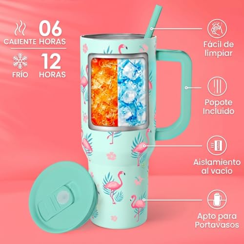Image of Flamingo Tumbler, Stainless Steel Insulated Tumblers Coffee Mug Cup with Handle, Gifts for Women Girls on Birthday Christmas Summer, 40oz