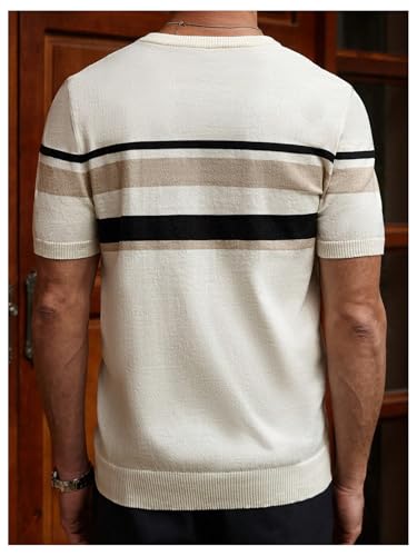 Men's Color Block Short Sleeve Sweaters Crew Neck Knit Pullover Tops Summer Knitwear3