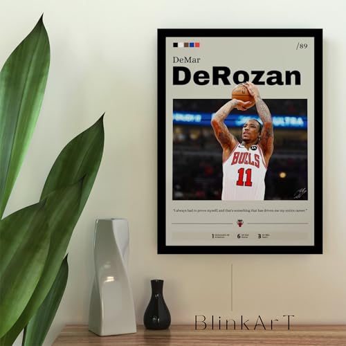 Image of BLINKART Demar Derozan | Nba Basketball Player | Synthetic Wood Photo Framed Wall Hanging Poster Room & Office Bedroom Living Boys And Girl Room Home Wall Hanging | 12x18 Inches