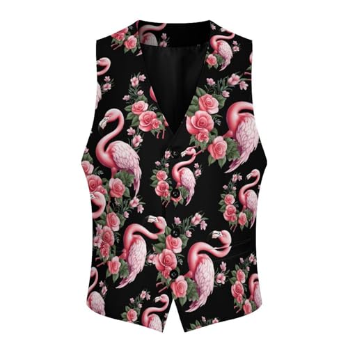 Cute Flamingo with Flowers Men's Suit Vest Business Formal Waistcoat Vest with 2 Pockets for Wedding Party4